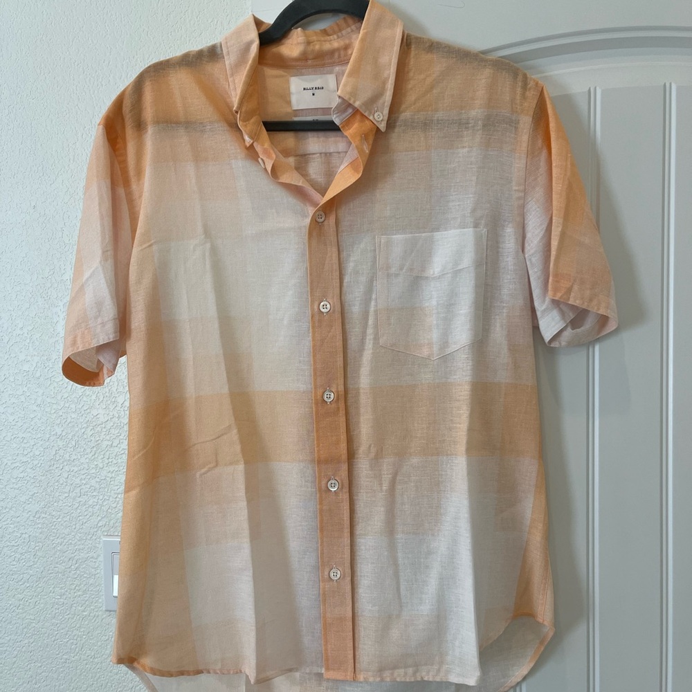 Billy Reid Men's Peach and Cream Plaid Shirt